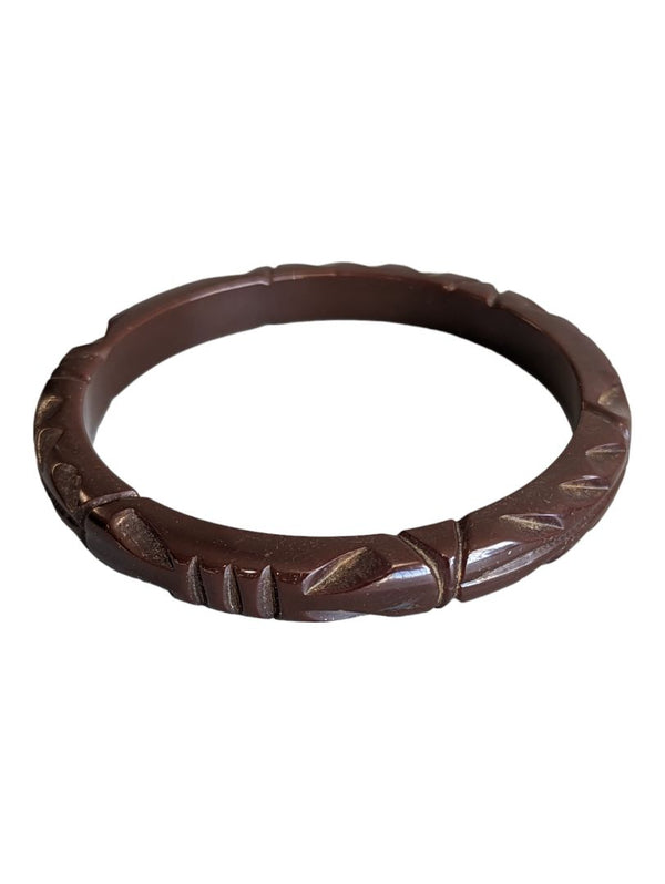 Vintage Carved Chocolate Bakelite Bangle Bracelet