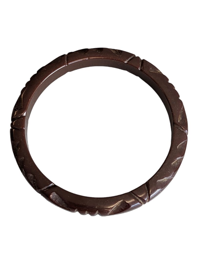 Vintage Carved Chocolate Bakelite Bangle Bracelet