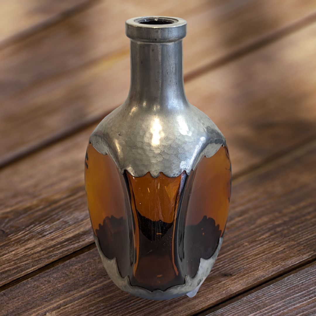 Vintage Royal Holland Daalderop Pewter and Amber Glass Decanter