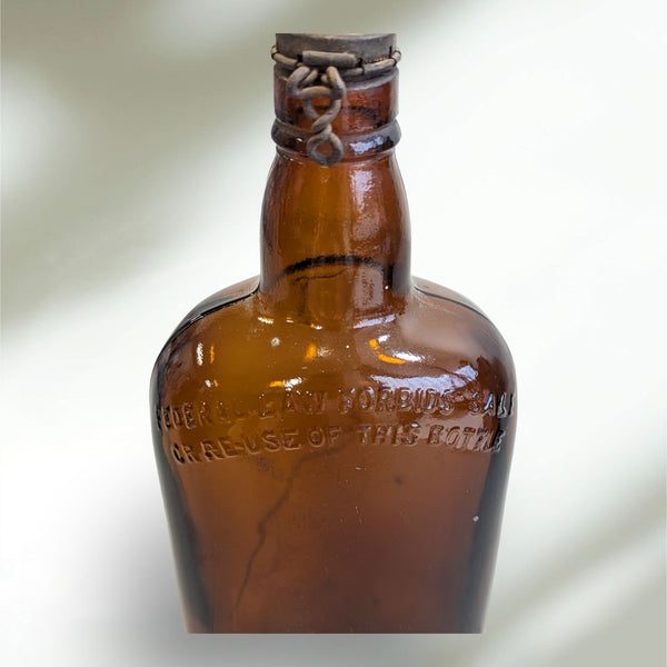 Rare Vintage White Horse Whiskey Amber Glass Bottle