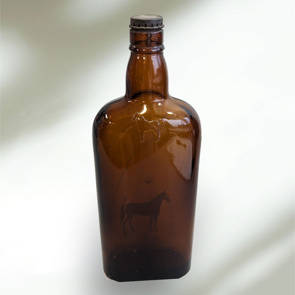 Rare Vintage White Horse Whiskey Amber Glass Bottle