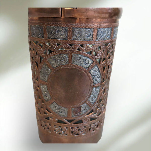 Gorgeous and Rare Antique Indian Copper and Silver Spirt Bottle Cover