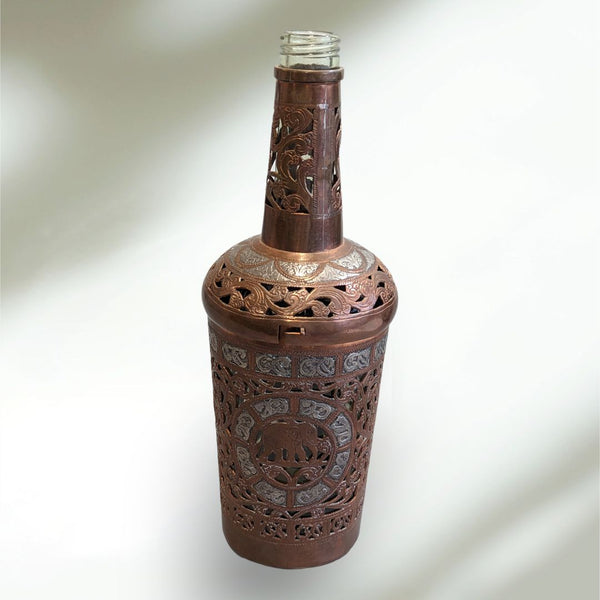Gorgeous and Rare Antique Indian Copper and Silver Spirt Bottle Cover