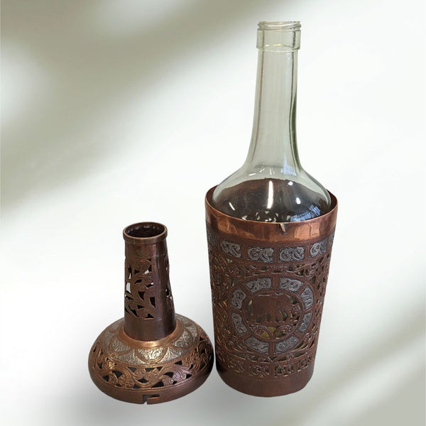 Gorgeous and Rare Antique Indian Copper and Silver Spirt Bottle Cover