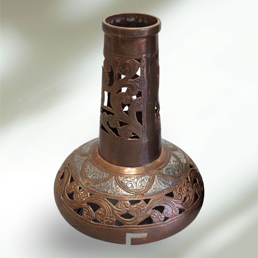 Gorgeous and Rare Antique Indian Copper and Silver Spirt Bottle Cover