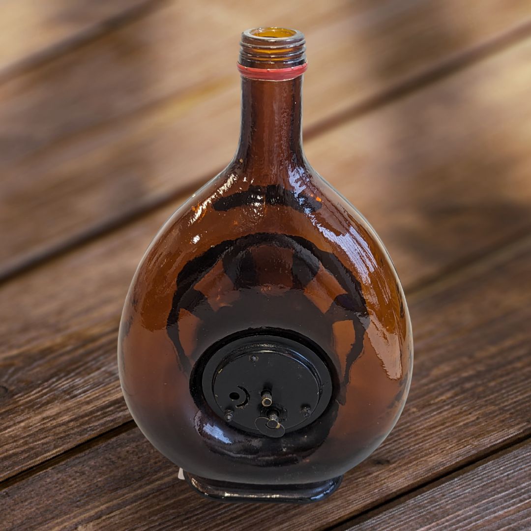 Vintage Advertising Brown Glass Bottle Italian ARDO Cherry Liquor with German Mercedes Mechanical Clock