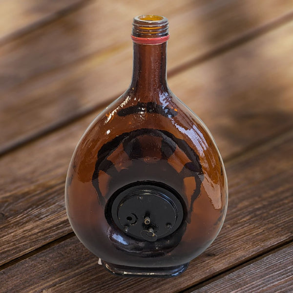 Vintage Advertising Brown Glass Bottle Italian ARDO Cherry Liquor with German Mercedes Mechanical Clock