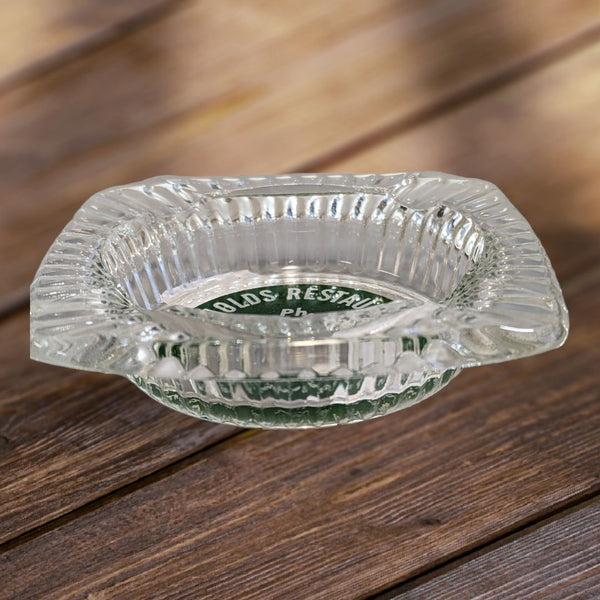 Vintage Ashtray Advertising Clear Glass "Reynolds Restaurant" Durham St. Madoc
