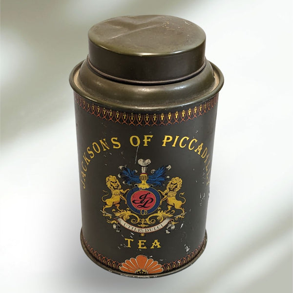 Vintage Round Jacksons of Piccadilly Tea Container from England 1970s