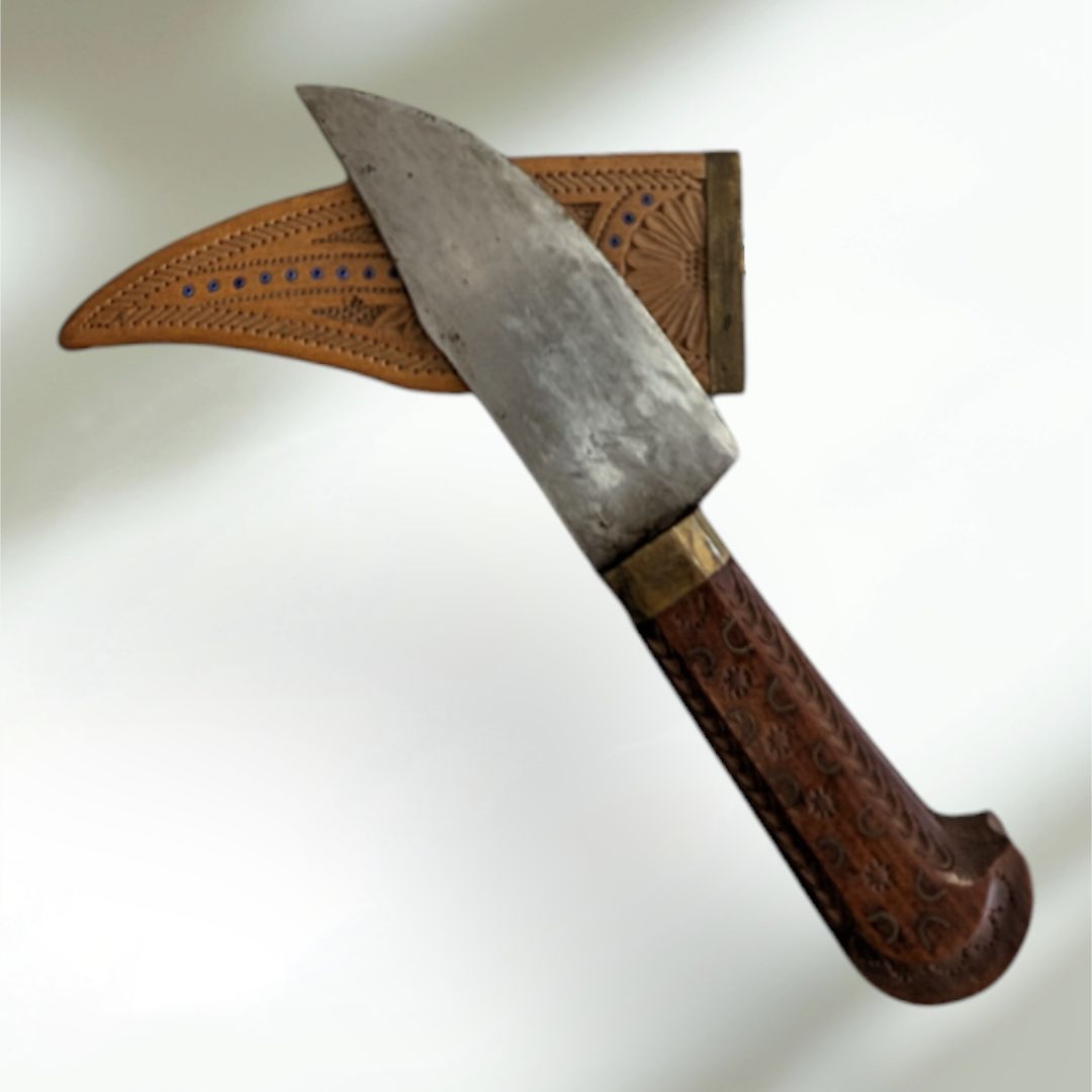 Vintage Knife, Handle & Sheath are Wooden Carved