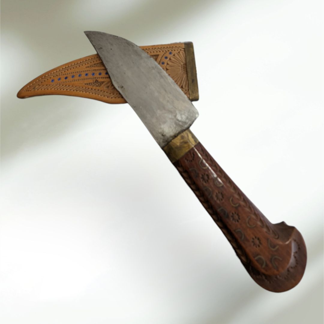 Vintage Knife, Handle & Sheath are Wooden Carved