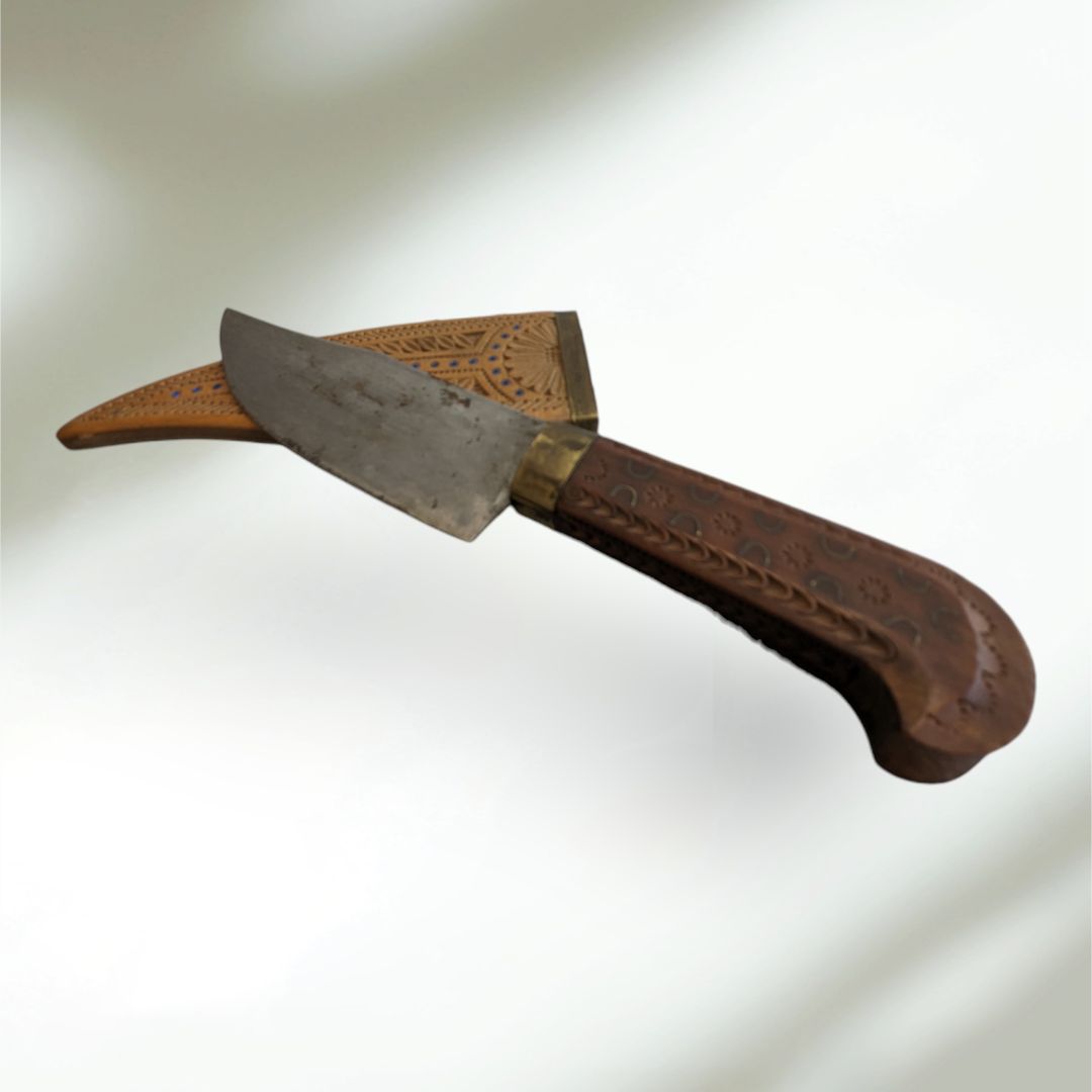 Vintage Knife, Handle & Sheath are Wooden Carved