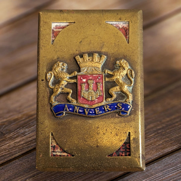Vintage Metal Match Box Cover French "Anvers" (Antwerp, Belgium) Brass