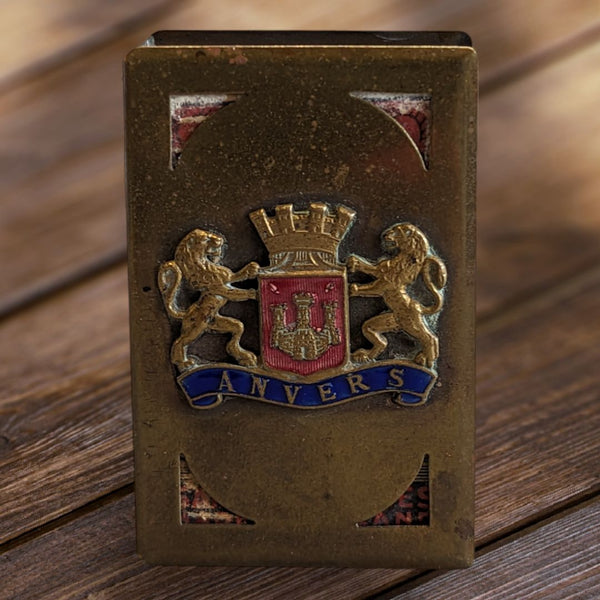Vintage Metal Match Box Cover French "Anvers" (Antwerp, Belgium) Brass