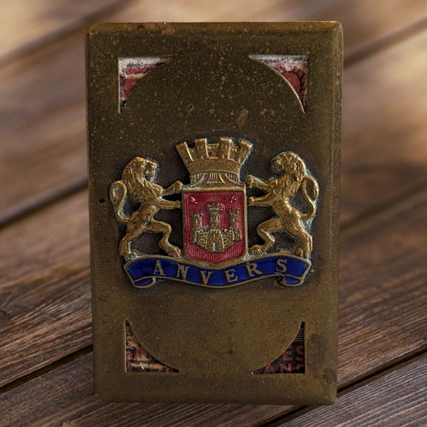 Vintage Metal Match Box Cover French "Anvers" (Antwerp, Belgium) Brass