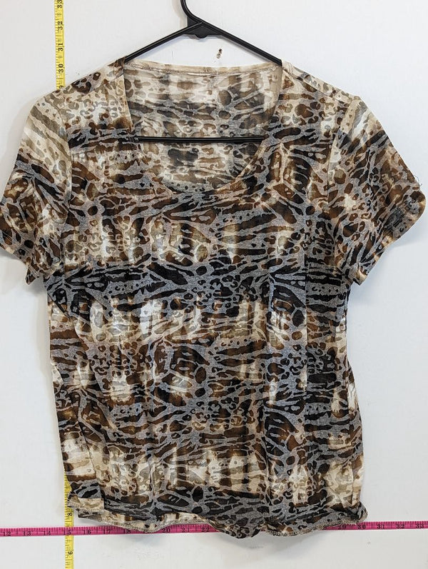 Brown & Beige Printed T-Shirt (L)
