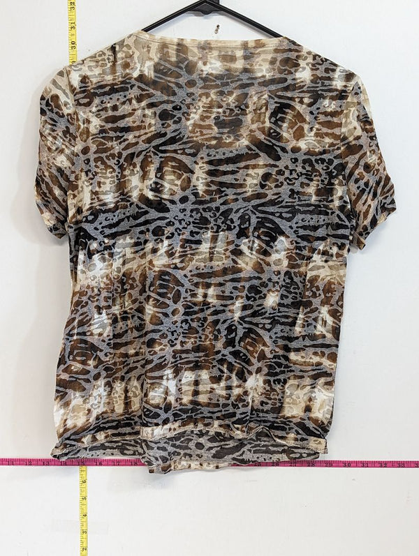 Brown & Beige Printed T-Shirt (L)