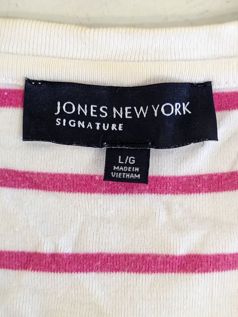 Pink & White Striped Jones New York Tee (L)