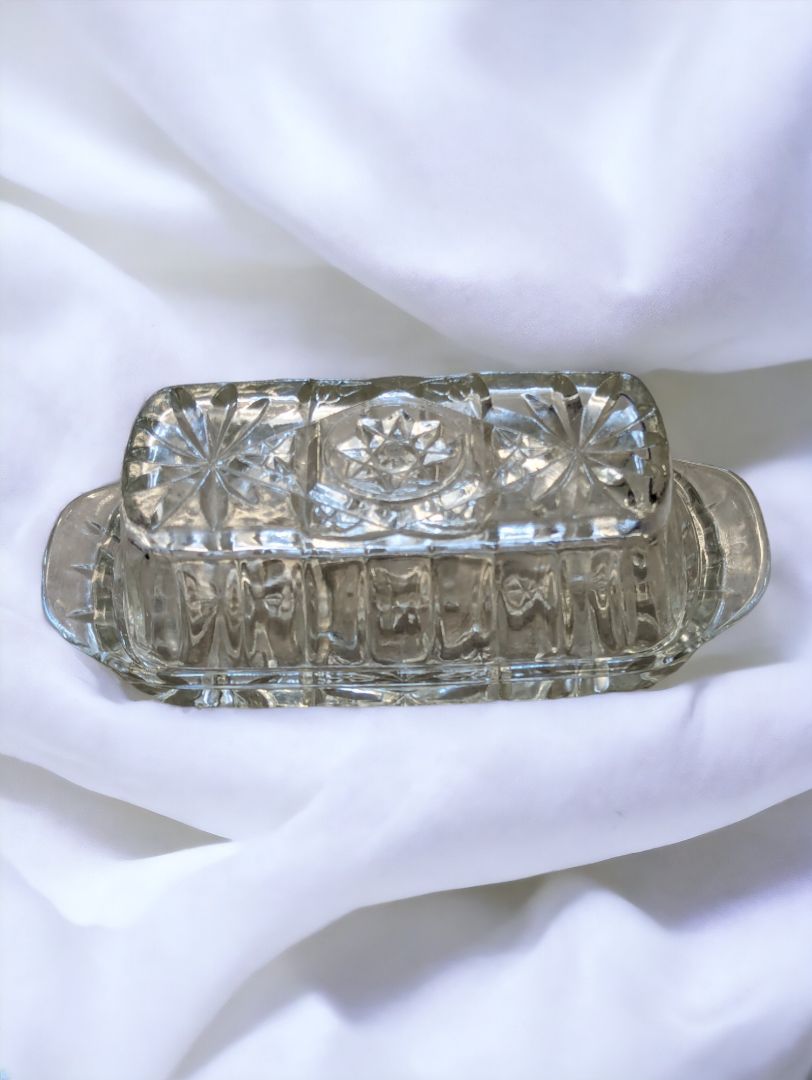 Vintage Pressed Glass Butter Dish