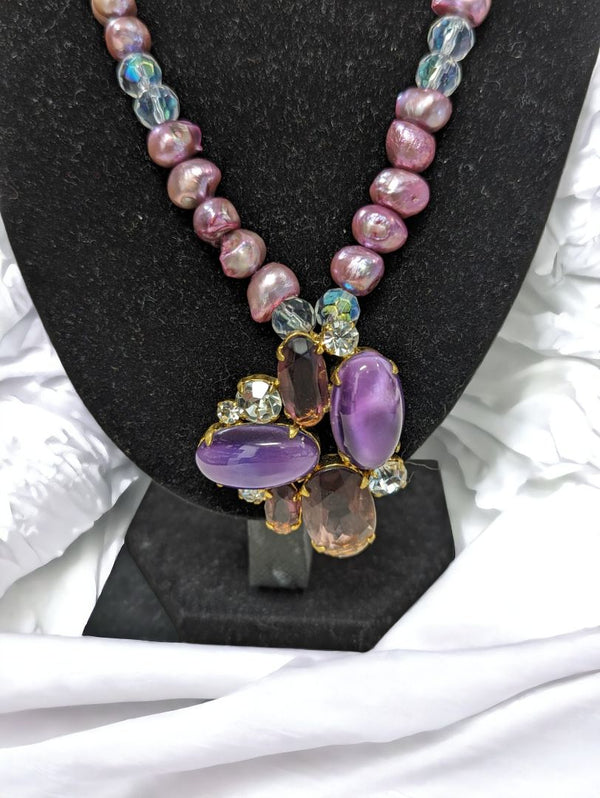 Faux Pearl & Amethyst Necklace