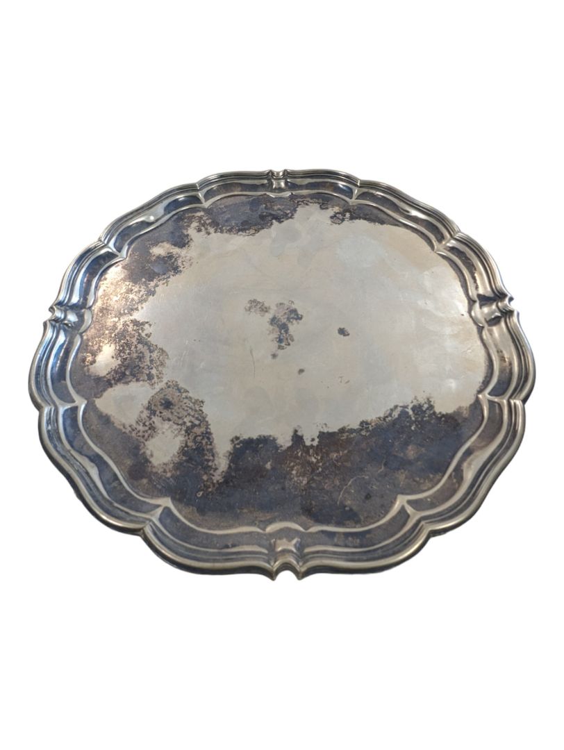 Vintage Silver Soldered Pie Crust Edge Tray