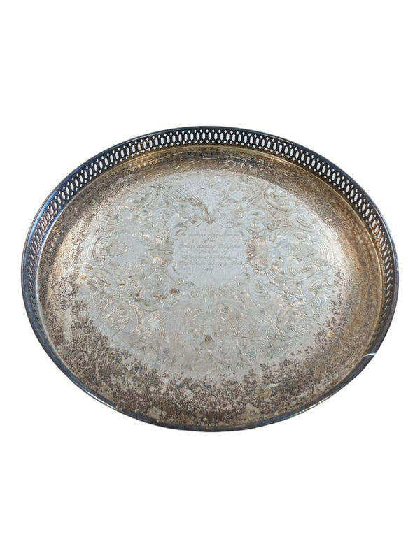Vintage Footed Silver Tray with Gallery Rim