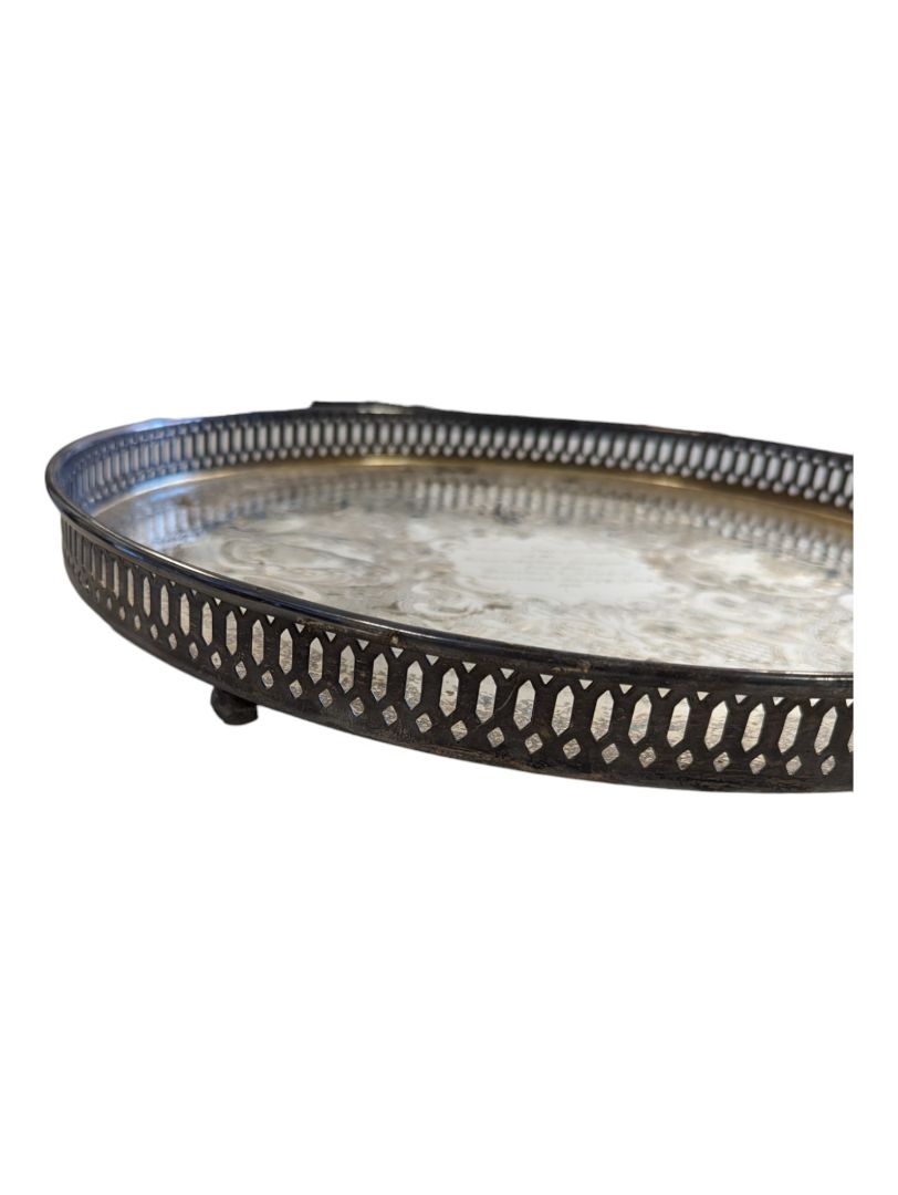 Vintage Footed Silver Tray with Gallery Rim