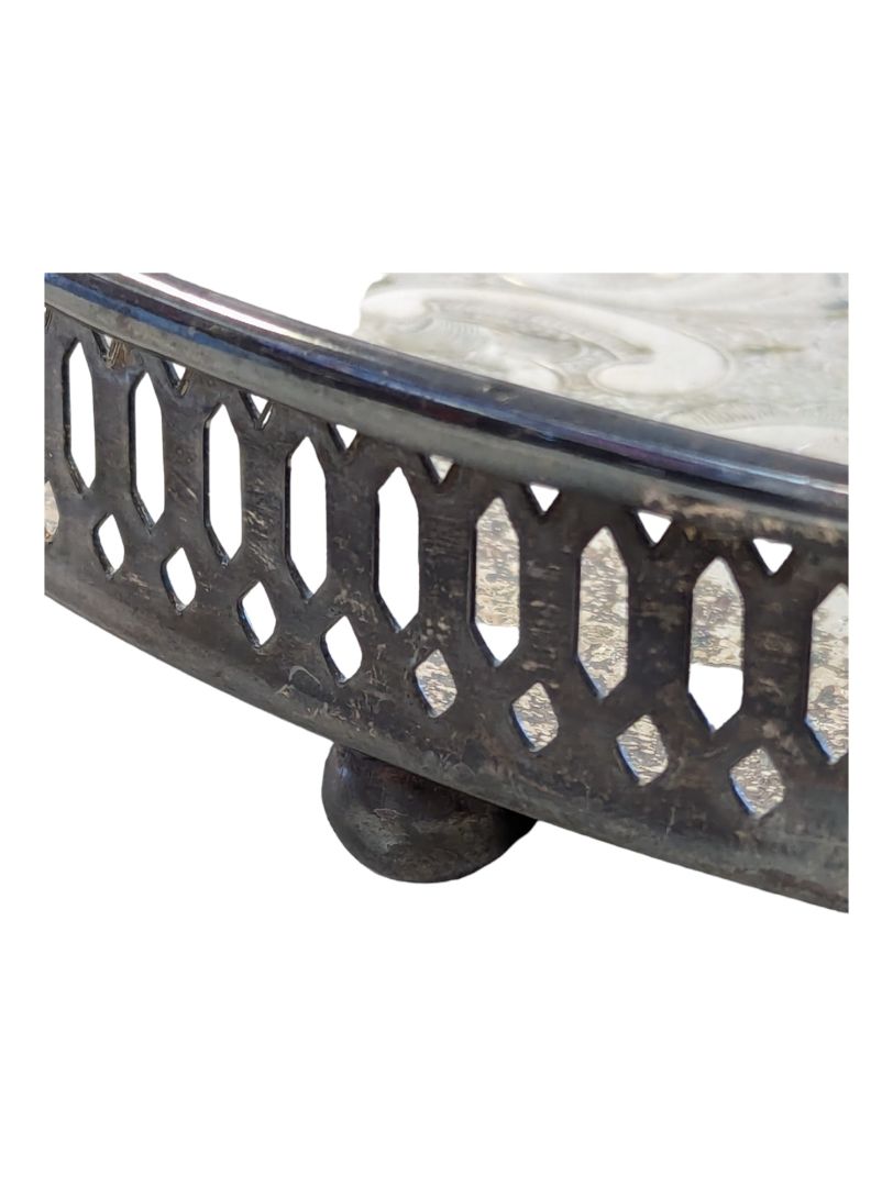 Vintage Footed Silver Tray with Gallery Rim