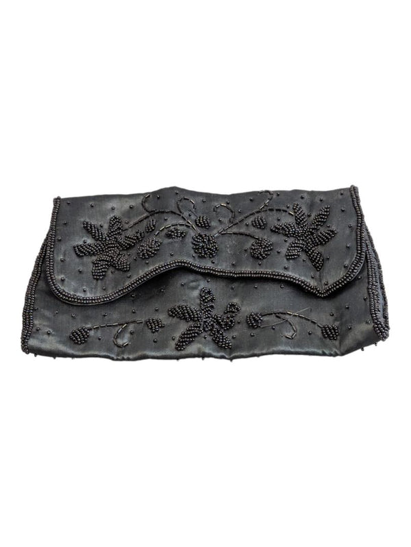 Vintage Black Beaded Evening Clutch Bag