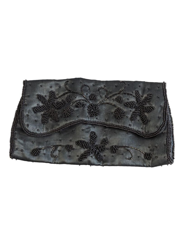 Vintage Black Beaded Evening Clutch Bag