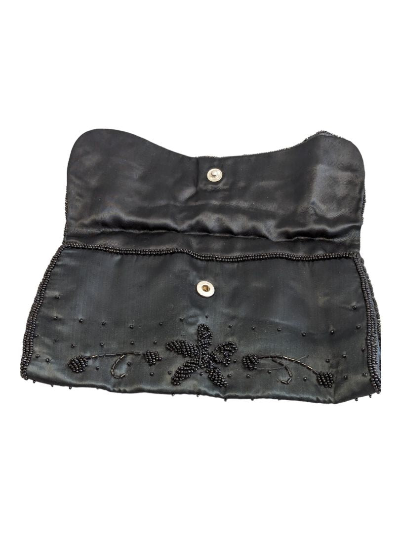 Vintage Black Beaded Evening Clutch Bag