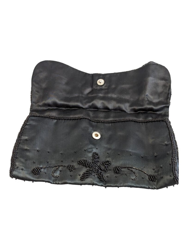 Vintage Black Beaded Evening Clutch Bag