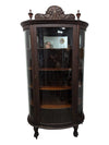 Antique Oak Curved Glass Claw Foot China Cabinet