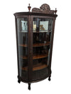 Antique Oak Curved Glass Claw Foot China Cabinet