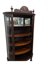 Antique Oak Curved Glass Claw Foot China Cabinet
