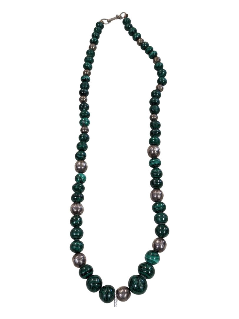 Vintage Malachite Necklace with Silver Accents