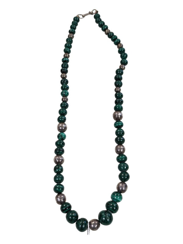Vintage Malachite Necklace with Silver Accents