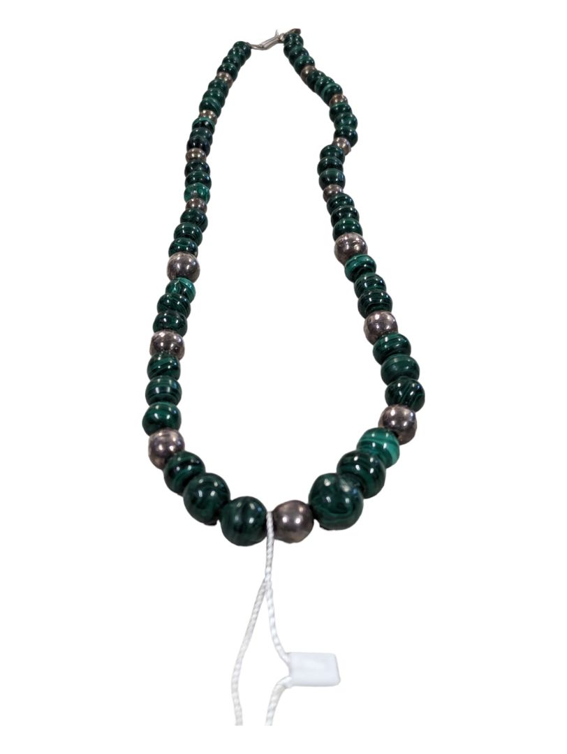 Vintage Malachite Necklace with Silver Accents