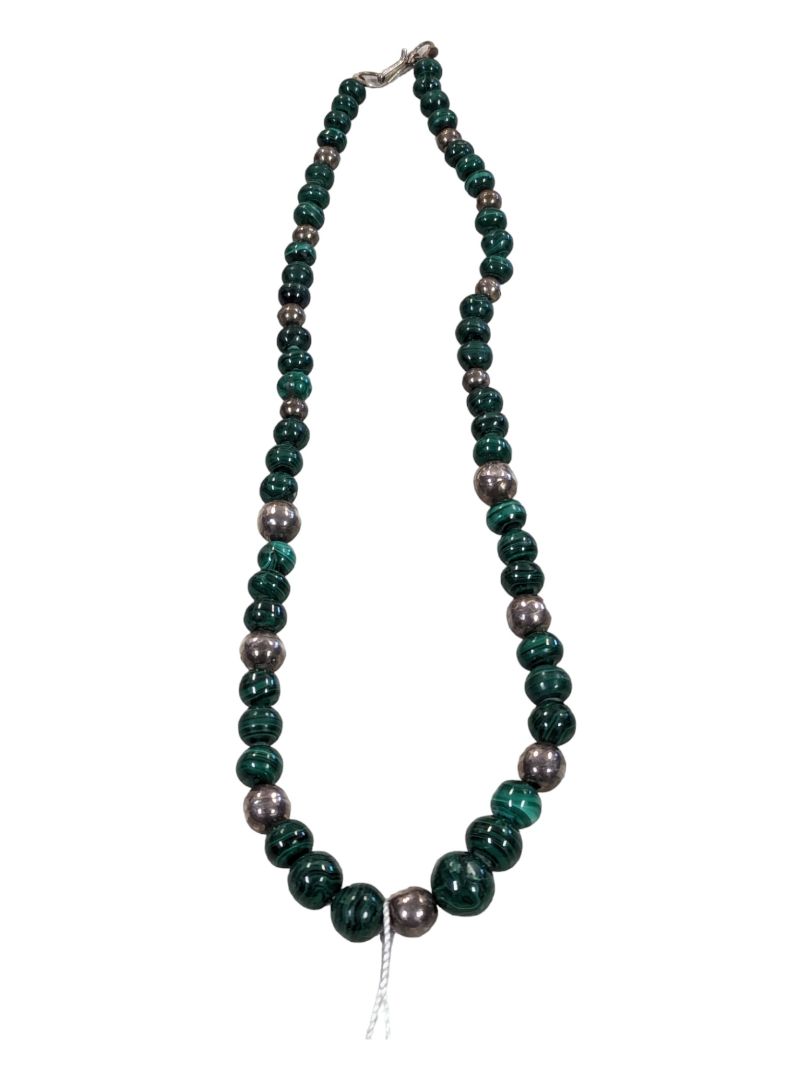 Vintage Malachite Necklace with Silver Accents