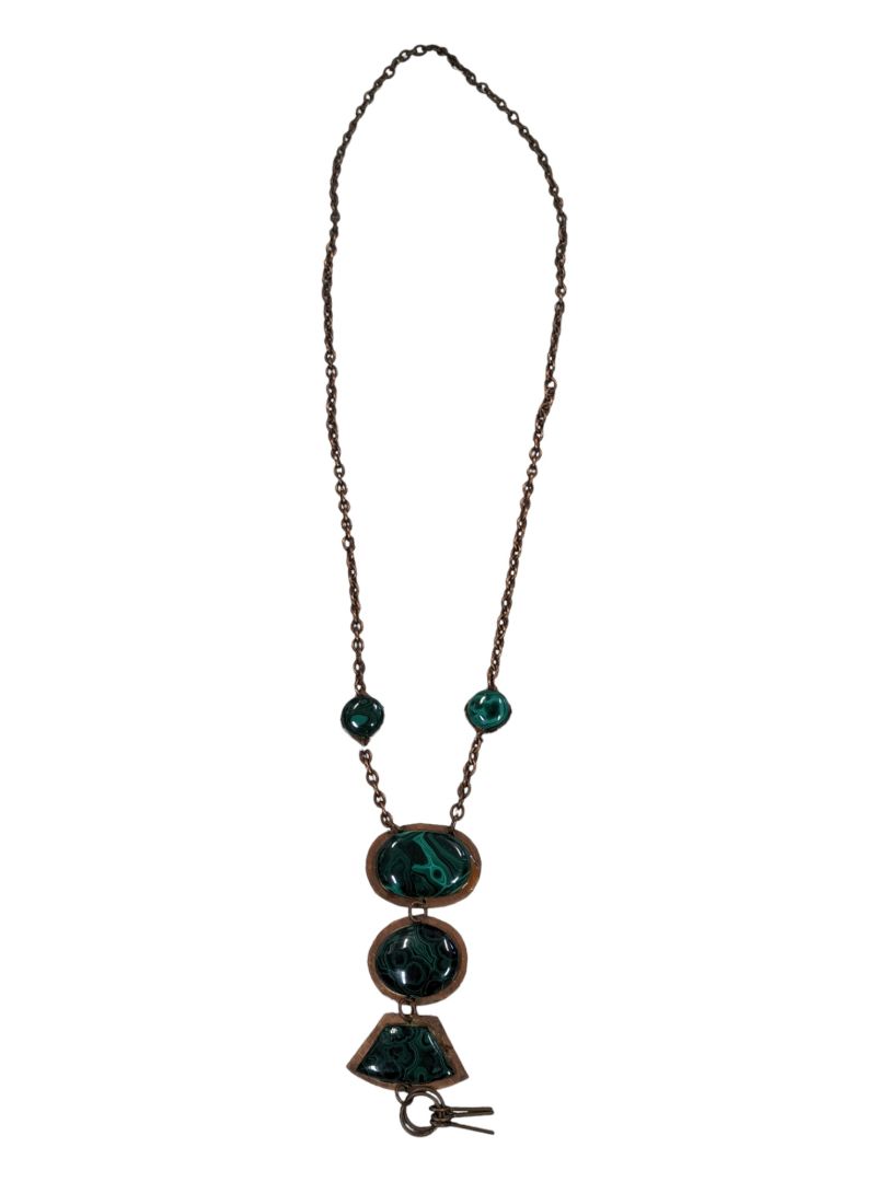 Vintage Malachite Necklace with Copper Accents