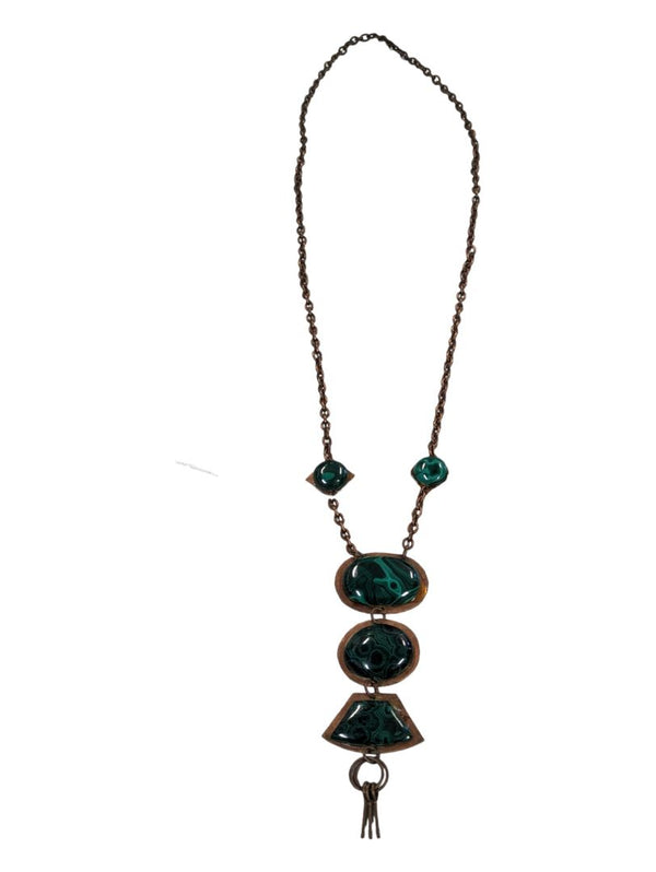 Vintage Malachite Necklace with Copper Accents