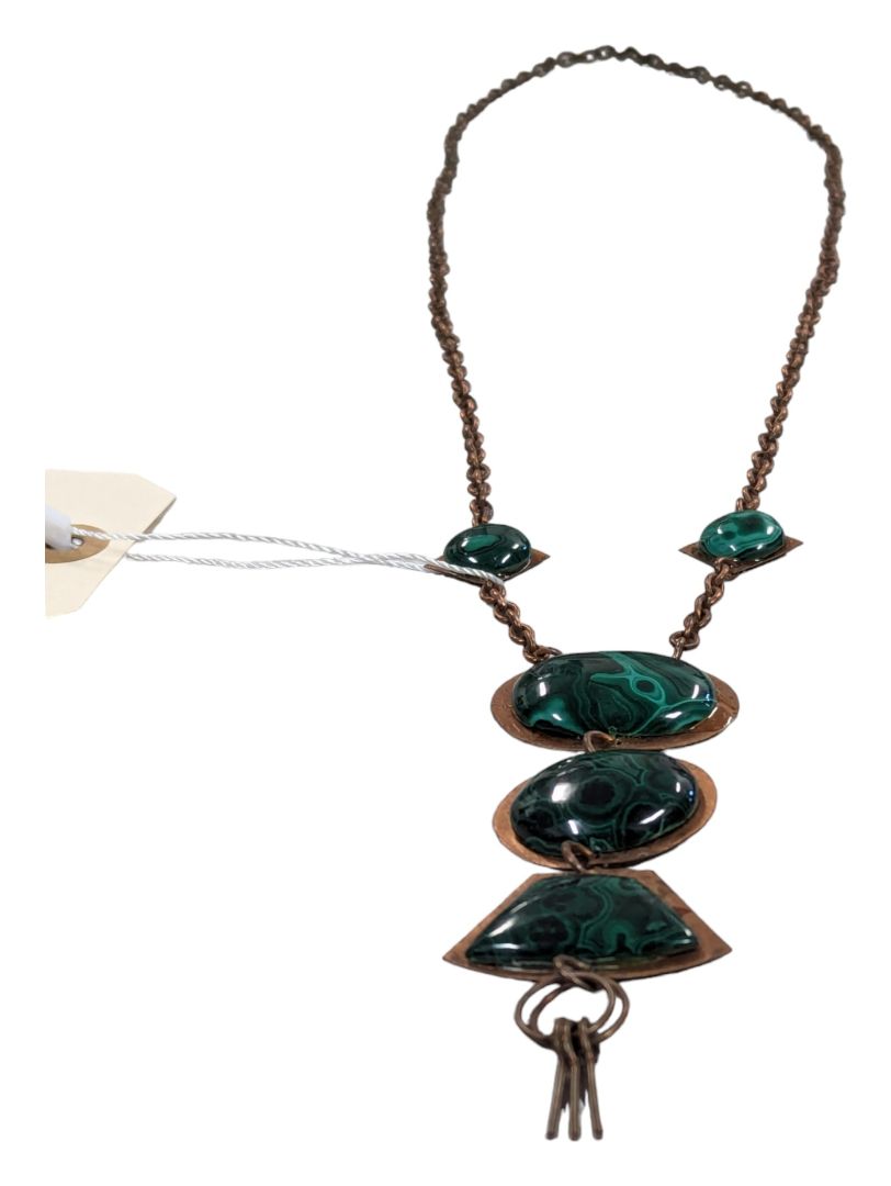 Vintage Malachite Necklace with Copper Accents