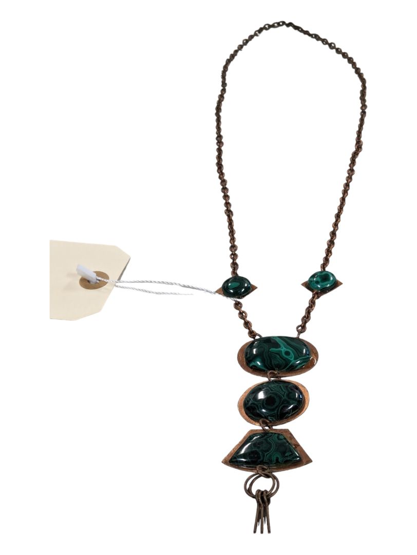 Vintage Malachite Necklace with Copper Accents