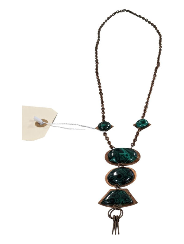Vintage Malachite Necklace with Copper Accents