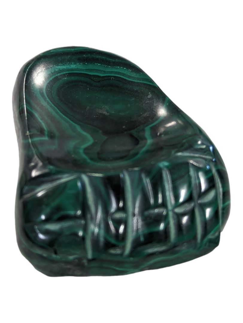 Vintage Hand Carved Trinket Dish in Green Malachite Stone