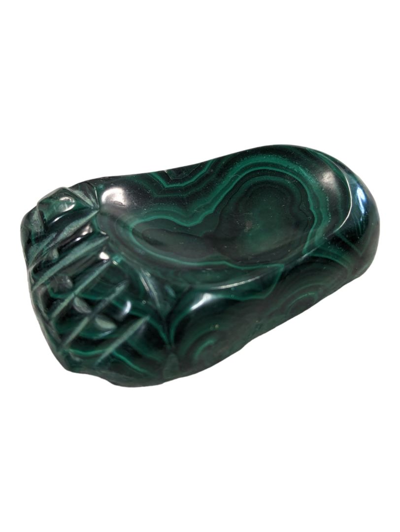 Vintage Hand Carved Trinket Dish in Green Malachite Stone