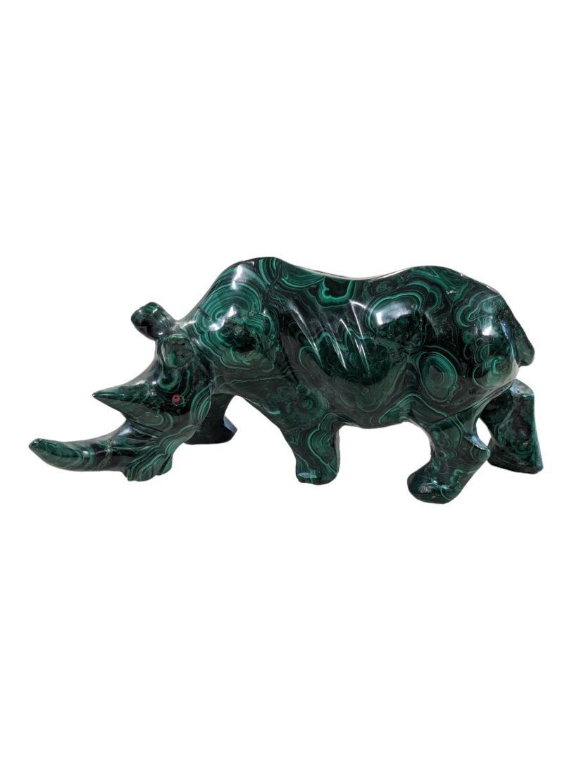 Vintage 2.70lbs Rare Natural Malachite Quartz Hand Carved Crystal Rhino
