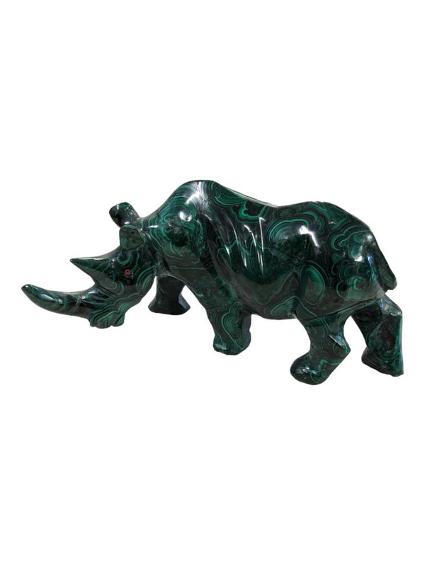 Vintage 2.70lbs Rare Natural Malachite Quartz Hand Carved Crystal Rhino