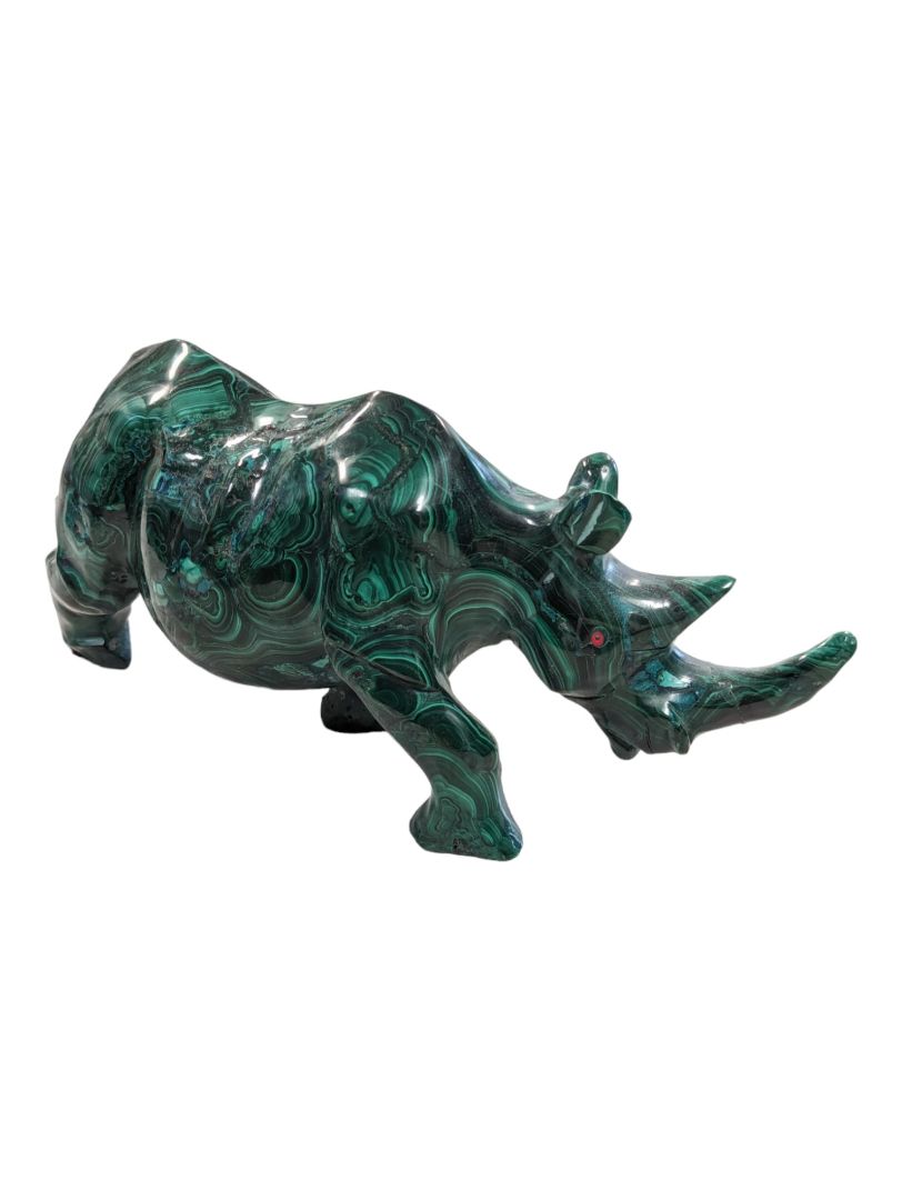 Vintage 2.70lbs Rare Natural Malachite Quartz Hand Carved Crystal Rhino
