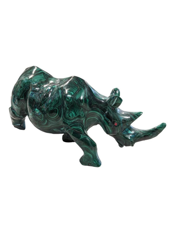 Vintage 2.70lbs Rare Natural Malachite Quartz Hand Carved Crystal Rhino